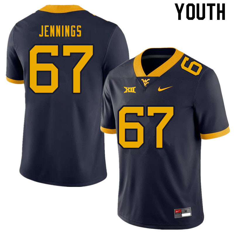 NCAA Youth Chez Jennings West Virginia Mountaineers Navy #67 Nike Stitched Football College Authentic Jersey ZH23L22HX